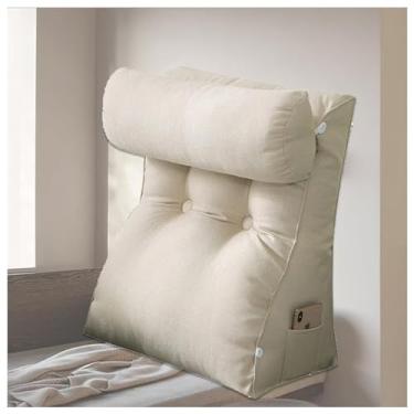 Imagem de AKYLDI Almofada de leitura, almofadas de encosto para sentar na cama com bolsos/capa lavável, almofada de costas para trabalhar no laptop, bege