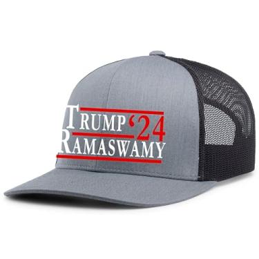 Imagem de Trenz Shirt Company Boné Trump masculino Trump Ramaswamy '24 Mesh Back Trucker Hat, Cinza mesclado/preto, Tamanho �nica