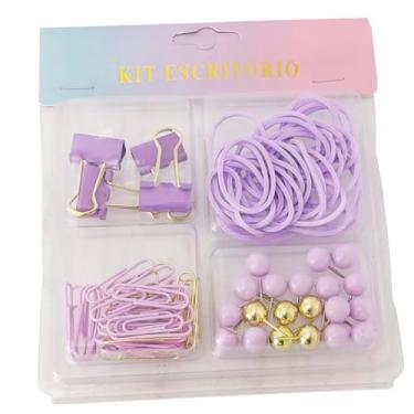 Imagem de kit material de escritório clip elástico alfinete prendedor de papel clips metal organizador (HE63737 Rosa)