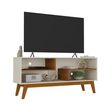 Imagem de Rack Nature 1.36 Tv 55 Polegadas Decoração Sala Estar Recepção Nichos Prateleiras Organizadoras Pés Retrô Madeira - Lojas RPM