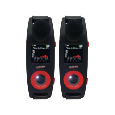 Imagem de Kit 2 Dosímetro Digital Ruído Oled 35 A 140Db 680 Horas Medição Filtro Banda Microfone Dos-1000x Wheel Portátil Maleta