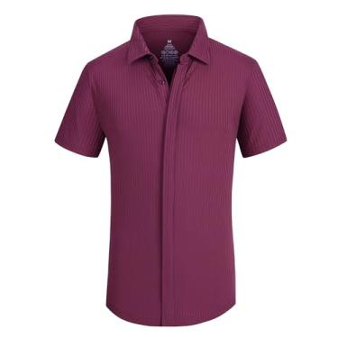 Imagem de Alex Vando Camisa masculina canelada de malha elástica em 4 direções para homens, Borgonha, P
