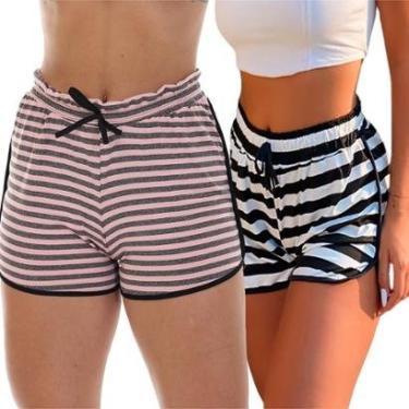 Imagem de Kit 2 Short Saída Praia Fristyle Listrado Feminino Adulto-Feminino