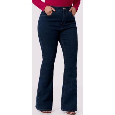 Imagem de Calça Jeans Feminina Plus Size Chapa Barriga Flare Azul - Lunender