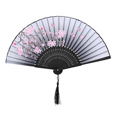 Imagem de OKJHFD Leques dobráveis, ventiladores de mão, adereços de dança para presente de festa de casamento, decoração de casa e escritório para decoração de parede, presentes, dança, (Grey)