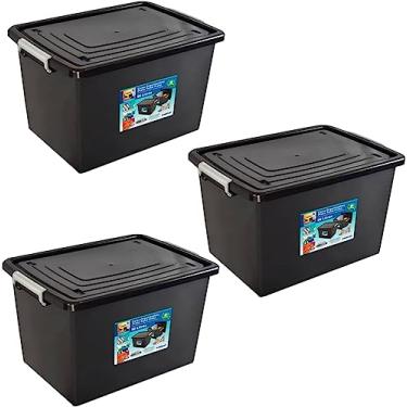 Imagem de Caixa Organizadora 56 litros com trava e tampa - Kits - Material robusto e de qualidade (3 Unidades)