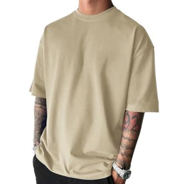 Imagem de Camisetas masculinas modernas de manga curta para treino, leve, gola redonda, Cáqui claro, M