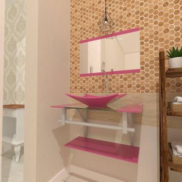 Imagem de Gabinete de Vidro 70cm com Cuba Retangular Rosa