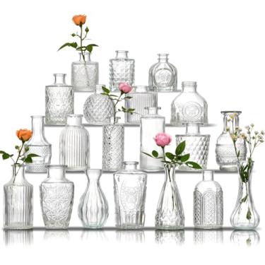 Imagem de Conjunto de 20 vasos de vidro - vasos pequenos para flores a granel - Vasos de cristal vintage sortidos para flores, centros de mesa (transparente, 20 peças)