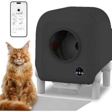 Imagem de Caixa de areia autolimpante, caixa de areia automática grande de 110L para vários gatos, odor com controle inteligente de aplicativos, proteção de segurança com 5 rolos de sacos de lixo e tapete,