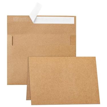 Imagem de Silunkia Cartões e envelopes brancos marrons 10 x 13 cm, cartolina pesada dobrada e envelopes A2 imprimíveis autoseláveis, 20 pacotes para convites de formatura, casamento, cartões comemorativos,