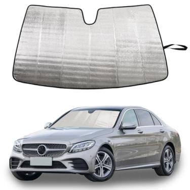 Imagem de Tumukiw Para-brisa dianteiro compatível com Mercedes-Benz C Class 2015-2021 Specialized Car Windshield Sun Shade Protetor solar dobrável Proteção UV Acessórios automotivos