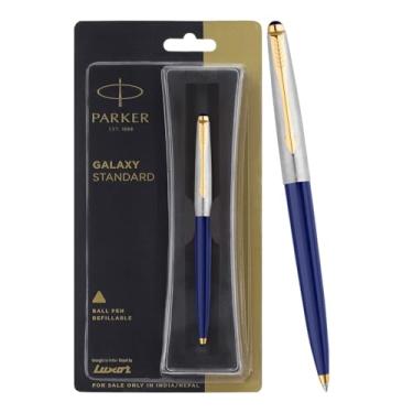 Imagem de Parker Galaxy Stainless Steel Gold Trim Ball Pen - Body Blue