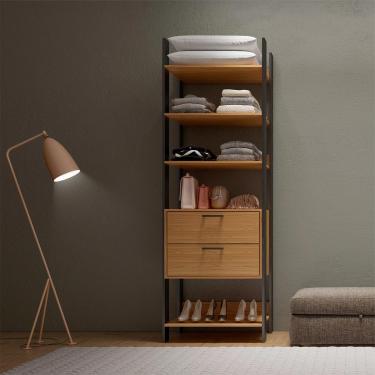 Imagem de Armário Aberto Closet 2 Gavetas 73x220cm em 100% MDF Freijó Preto Fosco Dalla Costa