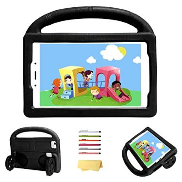 Imagem de UUcovers Capa infantil para tablet Amazon Kindle Fire HD 8 (8ª/7ª/6ª geração, 2018/2017/2016) 20,3 cm com alça dobrável de silicone à prova de choque, espuma vinílica acetinada fina e leve, preta