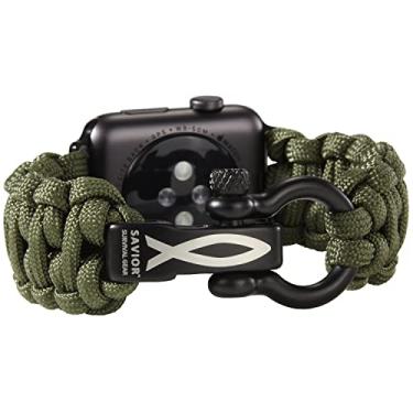 Imagem de Pulseira de relógio de sobrevivência da Savior para Apple Watch de 38 mm, pulseira de relógio de paracord de sobrevivência com cordão ajustável de aço inoxidável (550 paracord, grande), Army Green