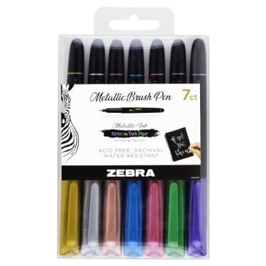 Imagem de Zebra Pen Caneta pincel metálico, ponta média, tinta pigmentada, cores sortidas, pacote com 7 (01607)