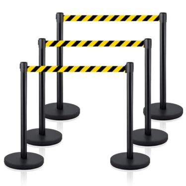 Imagem de MICHELANGELO Kit 6 Pedestais Premium Organizador Separador de Fila Preto com Fita Retrátil Zebrada 2 Metros Anti-Oxidante