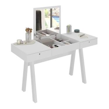Imagem de Penteadeira 131,5cm com 2 Gavetas 1 Porta Basculante e Espelho Multimóveis Cr35250 Branco