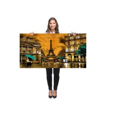 Imagem de Quadro Decorativo Grande Sala 100x50 Paris Torre Eiffel Dourado Quadro