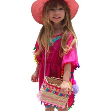 Imagem de Bata Saída de Praia Piscina Infantil com pompons coloridos - Menina de