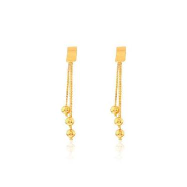Imagem de Brinco de ouro 18k com bolinhas com corrente veneziana - Elegancy Joia