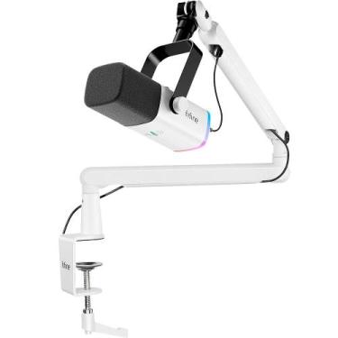 Imagem de Microfone Dinâmico FIFINE USB/XLR Com Braço RGB Branco TAM8W