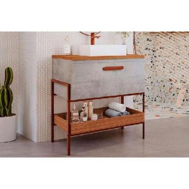 Imagem de Gabinete de Banheiro Balcão Portinari 1 Porta c/Cuba 60cm Cimento/Frei