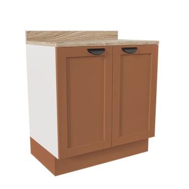 Imagem de Balcão 2 Portas 80cm com Tampo Arizona Cabecasa Madeiramadeira Branco/Terracota