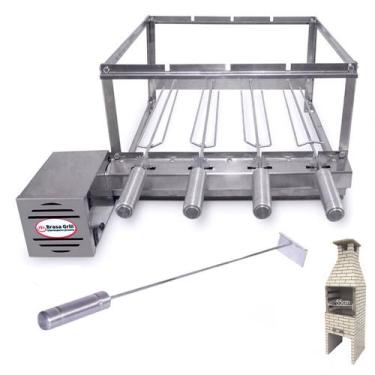 Imagem de Kit Grill Churrasqueira Giratória Pré Moldada 55cm 4 Espetos + Espalha