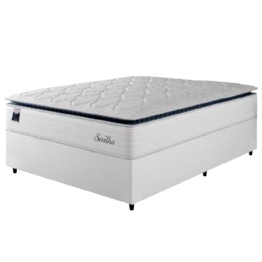 Imagem de Cama Box Casal Colchão Molas Ensacadas Com Pillow Sevilha 138x188x71cm Branco/Cinza Hellen – Suporta Até 150 Kg Por Pessoa