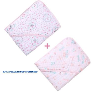 Imagem de Kit com 2 toalhas de banho fralda soft com capuz para bebê papi, FEMIN