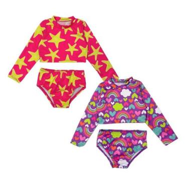 Imagem de Kit 2 Conjuntos Praia Menina Blusa + Calcinha Proteção Solar - Jagar, 