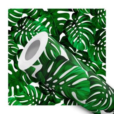 Imagem de Papel De Parede Vinílico Costela de Adão Verde  e Branco Sala Quarto 2