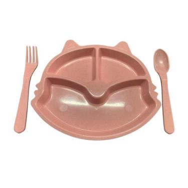 Imagem de Pratinho Infantil Bebê Gatinho c/ Talheres Papinha Passeio - Kemei, Ro