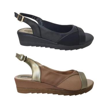 Imagem de Kit 2 Pares Sandália Anabela Super Conforto Moda Pé 01, Ouro light, Pr