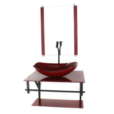 Imagem de Gabinete de vidro para banheiro 60cm ap cuba oval chanfrada  vermelho 