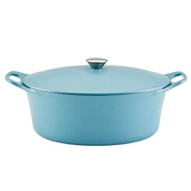 Imagem de Rachael Ray Forno holandês de ferro fundido resistente à ferrugem, 6,5 litros, azul Agave