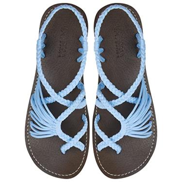 Imagem de Capana Sandálias rasas femininas de tecido - sandálias trançadas com tiras, sandálias de praia para mulheres verão elegante, sandálias boêmia de corda, sapatos femininos casuais de primavera,