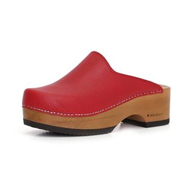 Imagem de Kebba Edith – Tamancos de madeira feitos à mão com couro genuíno | Suporte de arco e ajuste confortável | Plataforma de Tepa chilena e sola de EVA | Feito em Villarrica, Chile, Vermelho cigano, 8-8.5