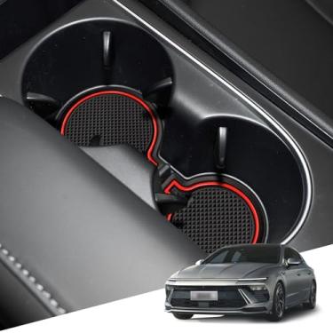 Imagem de Forro de console central compatível com Hyundai Sonata 2024 acessórios interiores almofadas antiderrapantes suportes de copo inserções tapetes antipoeira tapetes de porta (vermelho)