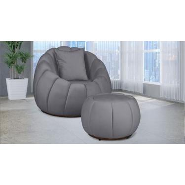 Imagem de Kit Poltrona C/ Puff + Almofada Concha Veludo Cinza - LM DECOR