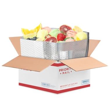 Imagem de Revestimentos de caixa isolados ABC Foil 28 x 21,6 x 14 cm. Pacote com 10 caixas de envio isoladas prateadas para alimentos congelados, recipientes de envio isolados inodoros. Caixas de transporte