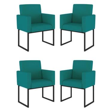 Imagem de Kit 04 Cadeiras Poltrona Decorativa Para Sala Quarto Preto Cor: Azul Turquesa