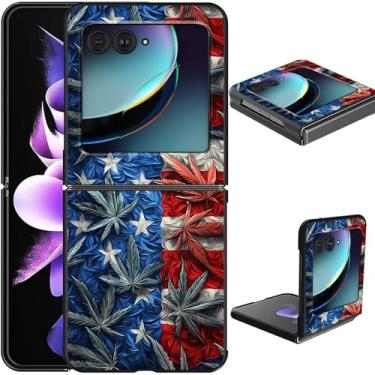 Imagem de GFRGTFHYT Capa para celular Motorola Razr 2025/2024 para Moto Razr 60/50 5G Slim Lightweight Hard PC Flip Cover com folha de maconha erva daninha bandeira dos EUA capa à prova de choque para Moto Razr