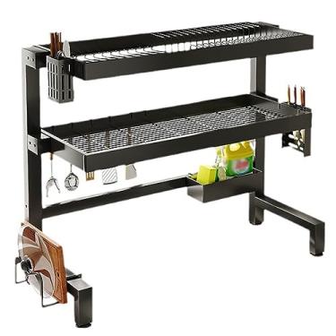 Imagem de Escorredor de pratos de cozinha sobre a pia, escorredor de pratos de cozinha de 2 andares, organizador de cozinha preto