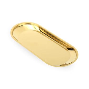 Imagem de Bandeja Inox Dourada Armazenamento Acessório Cosmético Joias