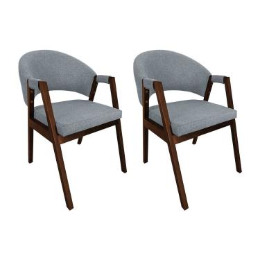 Imagem de Kit 2 Cadeiras de Jantar Madeira Maciça Mogno Premium Helen Linho Cinza