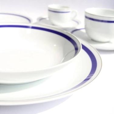 Imagem de Prato Sobremesa Porcelana Filete Ouro Legacy 19cm 6un L`Hermitage (Branco Com Borda Azul e Prata)