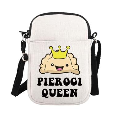 Imagem de PLITI Bolinho de Massa Presente Pierogi Lover Presente Pierogi Tema Pierogi Presente Polidor Comida Gyoza Pierogi Queen Bolsa transversal, Bolsa Zcbag Pierogi Queen